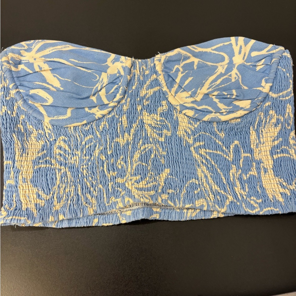 Zara Blue and Cream Crop Top